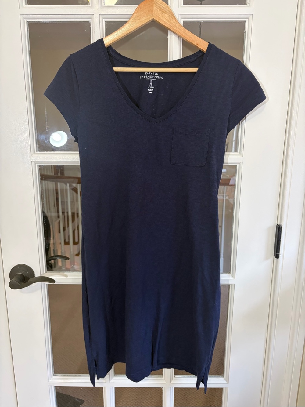 GAP Navy V-Neck Short Sleeve Tee Dress with Chest Pocket